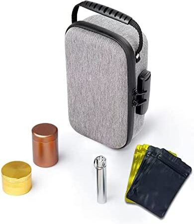 Storage Pouch Case, Odor Proof Hard Case with Combination Lock and Accessories items, includes Aluminum Jar, Water Proof Tube, etc