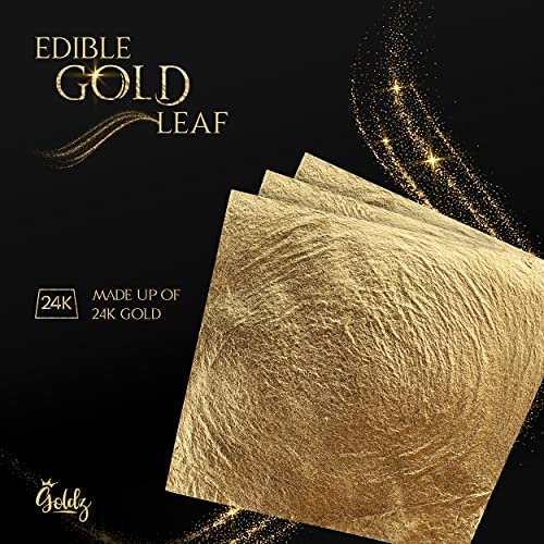 goldz: 24K Genuine Edible Gold Leaf - Premium Gold Leaf - BIG Size 10cm x 10cm - BIG 12 Sheets - Original Gold Leaf Sheets For | Art | Food | Craft | Decoration | Beauty - Real & Pure Edible GOLD